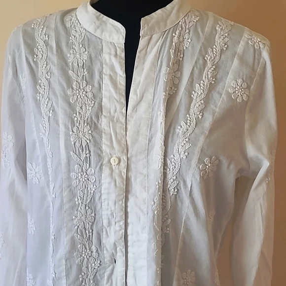 Soft surroundings dresses tunic white embroidered size L - Picture 2 of 10